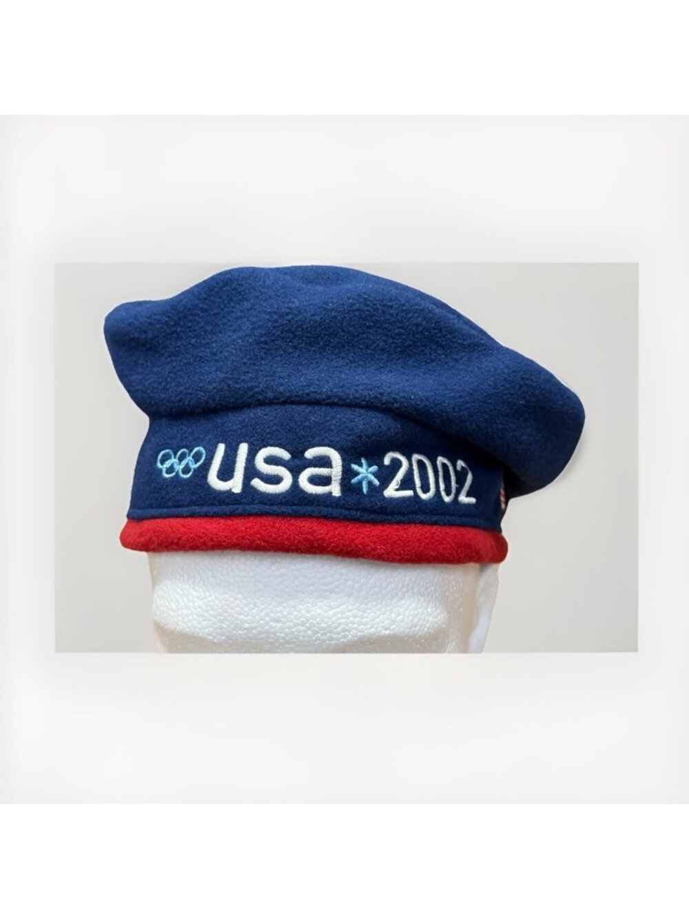 Vtg US Winter Olympics Team 2002 Roots Fleece Beanie Beret Hat Cap